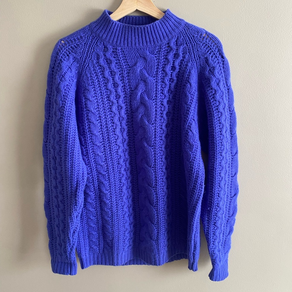 VTG Ann Taylor Sweater Womens Small Purple Wool Bland Chunky Cable Knit Pullover
